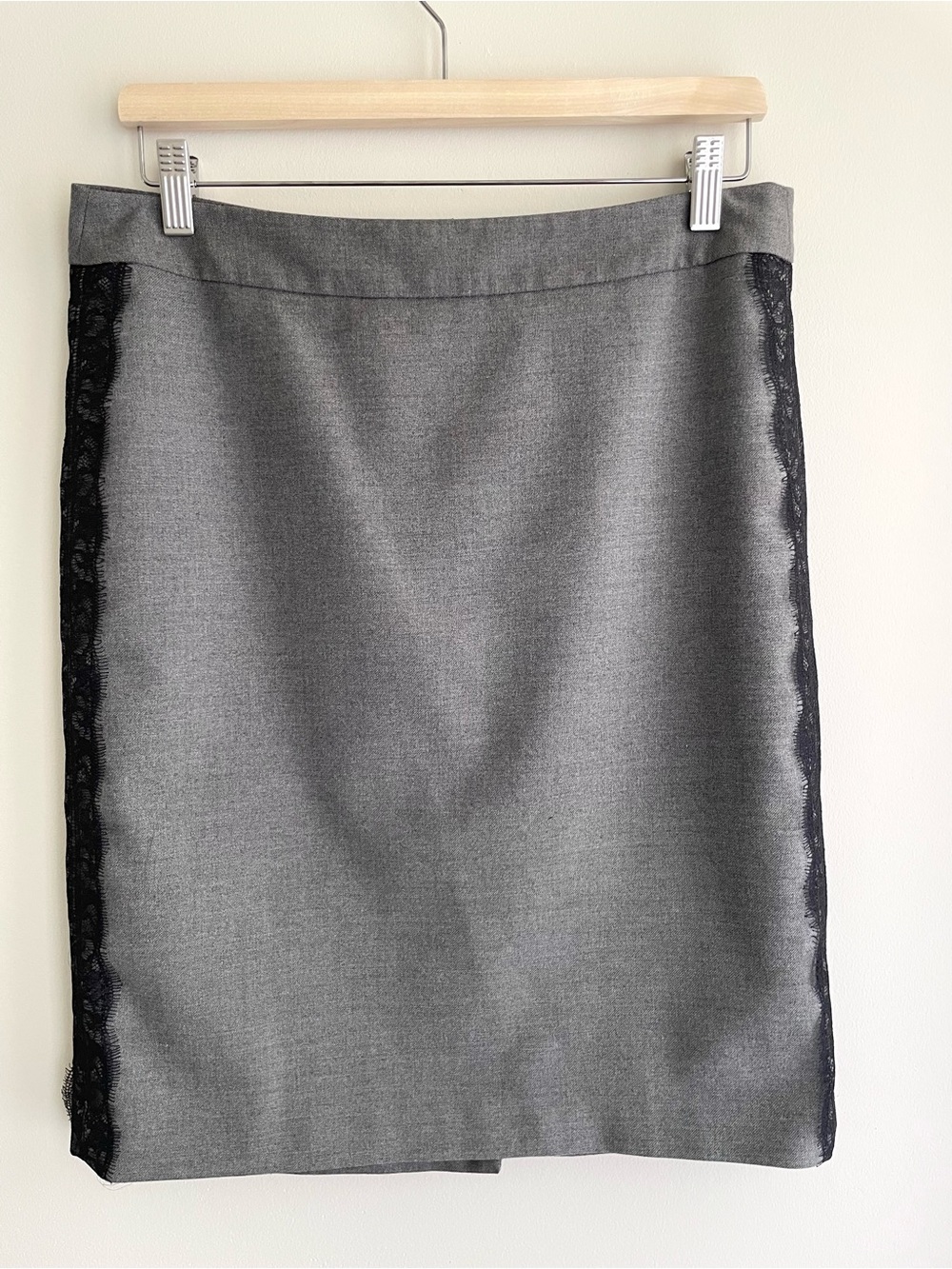 LOFT Corporate Goth Gray Pencil Skirt with Black Lace Side Panels